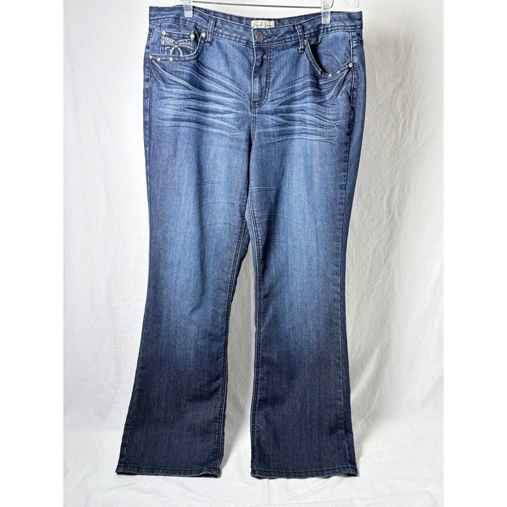 Earl Jeans Women 16 Embroidered Rhinestone‎ Bootcut Denim Blue Stretch Western